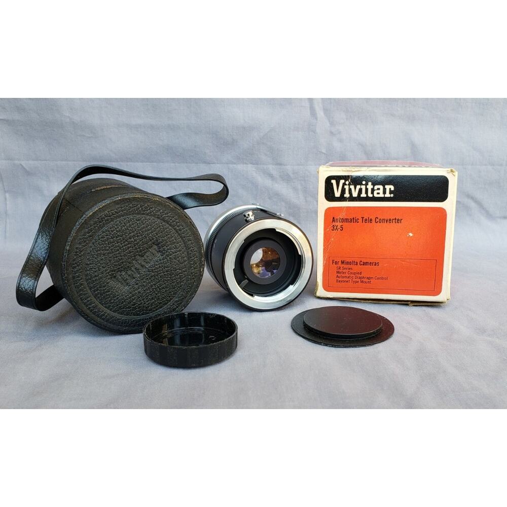 Vintage Vivitar Automatic Tele Converter 3x-5 Minolta Cameras Japan Leather Case